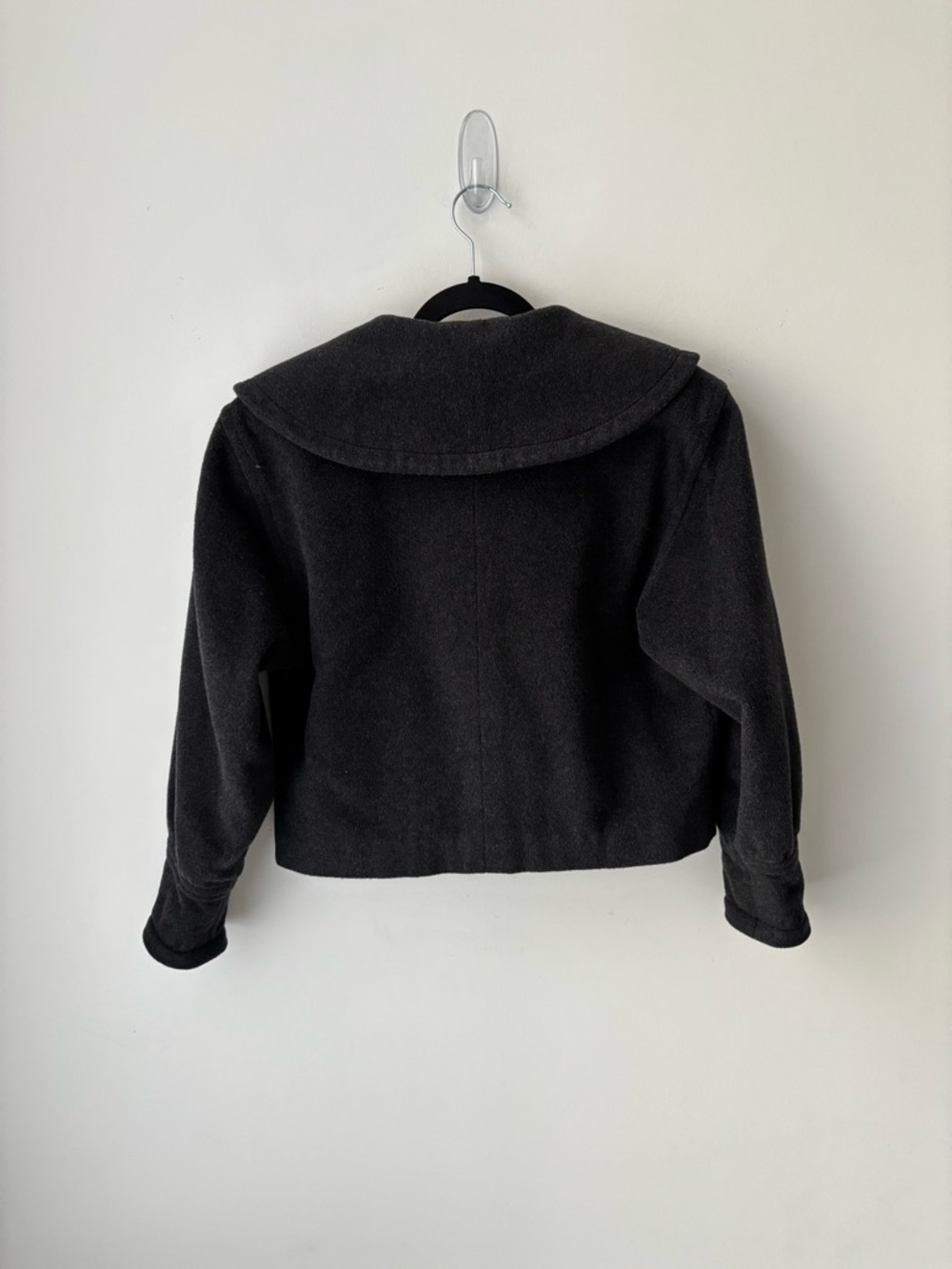 Cropped Wool Jacket Double Breasted | Charcoal Minimalist Chic Blazer - Picture 6 of 10
